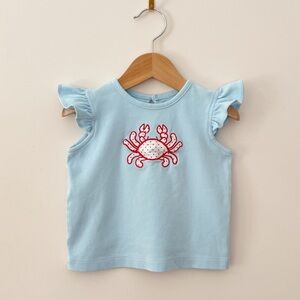 REMEMBER NGUYEN EUC Crab Appliqué Flutter Sleeve Summer Blouse